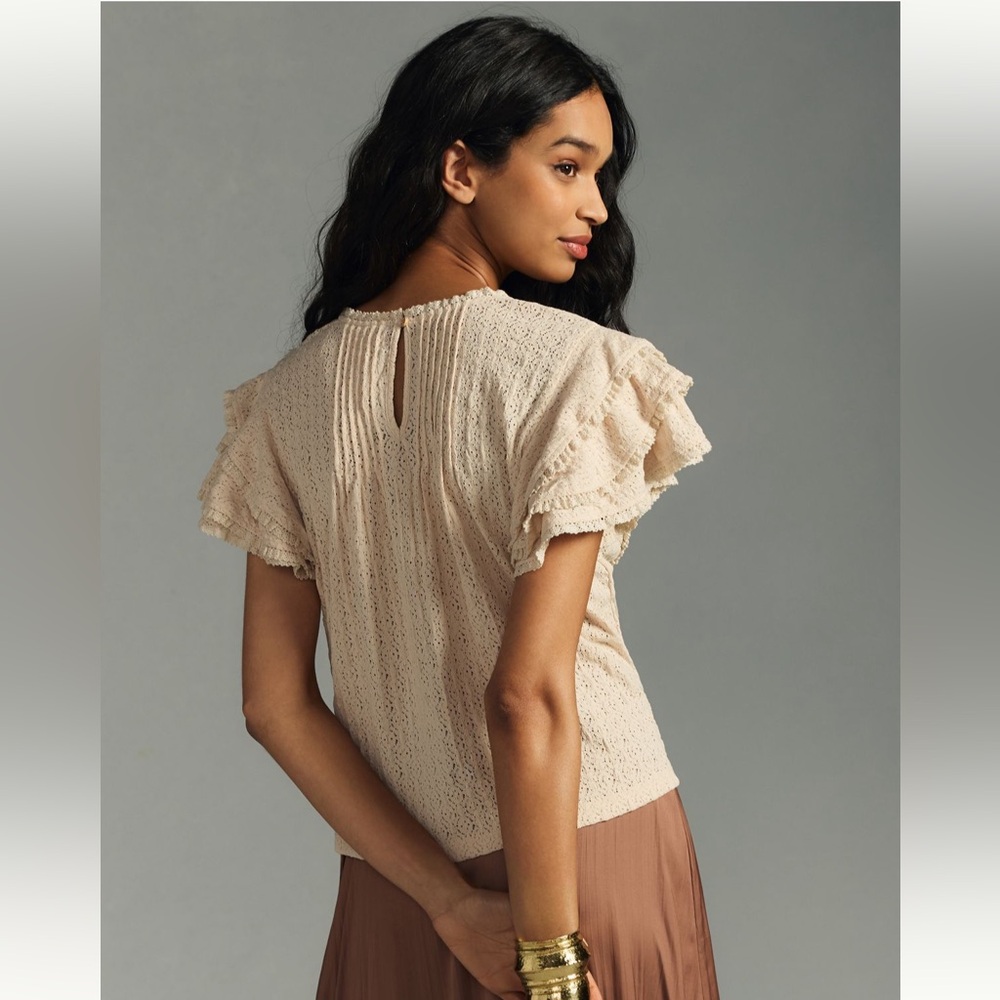By Anthropologie Pintuck Lace Blouse Size M - Picture 3 of 11